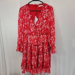 Red Floral Ruffle Mini Dress - Women